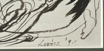 Lovász Erzsébet (1954-): Girbe-gurba, 1991. Tus, papír, jelzett, paszpartuban, 10x29 cm