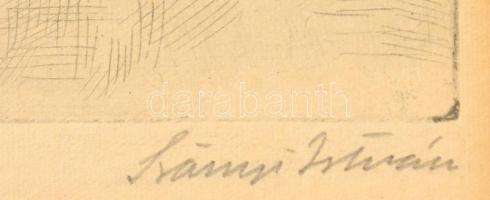 Szőnyi István (1894-1960): Téli Zebegény. Rézkarc, papír, jelzett, paszpartuban, 25x19.5 cm