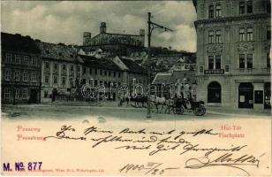 1900 Pozsony, Pressburg, Bratislava; Hal tér, Victoria szálloda, vár, K.u.K. katonák. Hans Nachbargauer / Fischplatz / square, hotel, castle, K.u.K. soldiers (szakadás / tear)