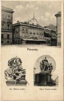 Pozsony, Pressburg, Bratislava; Szálloda a Magyar Királyhoz, Szent Márton szobor, Mária Terézia szobor / hotel, monument, statue