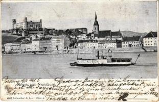 1901 Pozsony, Pressburg, Bratislava; látkép, vár, "IZABELLA" gőzhajó. Schneider & Lux / general view, castle, steamship (fl)
