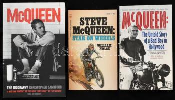 3 db könyv Steve McQeen színészről szóló könyvek:   Steve McQueen-William F. Nolan: Star on wheels. New York,1972,Berkeley Medallion Book. Angol nyelven. Kiadói papírkötés.;   Penina Spiegel: McQUeen: The Untold Story of a Bad Boy in Hollywood. New York,1981.,Berkley Books. Angol nyelven. Kiadói papírkötés.;  Christopher Sandford: McQueen. The biography. London, 2002, HarperCollins. Angol nyelven. Kiadói papírkötés.;