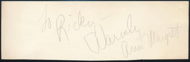Ann-Margret (1938-) amerikai színésznő, énekesnő, táncművész aláírása papírlapon