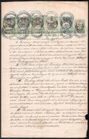 1876 Szerződés magas díjlerovással: 3 x 20Ft, 7Ft, 1Ft, 75kr (245.500)