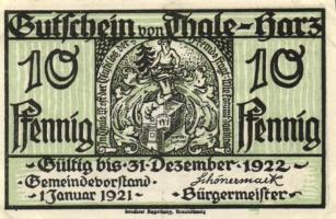 Német Birodalom /Weimari Köztársaság/ Thale 1922. 5Pf + 10Pf + 25Pf + 50Pf + 75Pf + 100Pf összesen 6...