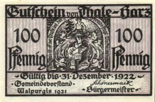 Német Birodalom /Weimari Köztársaság/ Thale 1922. 5Pf + 10Pf + 25Pf + 50Pf + 75Pf + 100Pf összesen 6...