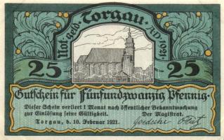 Német Birodalom /Weimari Köztársaság/ Torgau 1921. 5Pf + 10Pf + 25Pf + 50Pf 4klf db, teljes sor T:I