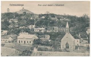 1915 Selmecbánya, Schemnitz, Banská Stiavnica; Alsó utcai részlet a Kálváriáról, Vendéglő a vasúthoz, bor és sörcsarnok. Grohmann kiadása / street view from the calvary, restaurant, inn (EK)