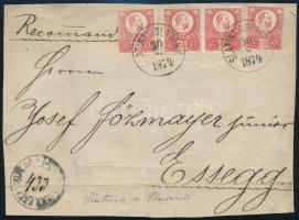 1874 4 x Réznyomat 5kr ajánlott levél előlapon / on registered cover front SLATINA-SLAVONIA - Essegg