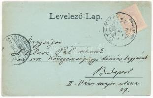 1901 Gyetva, Detva; Római katolikus templom és plébánia, M. kir. posta, állami iskola este / church ...