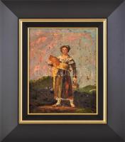 Rudnay jelzéssel, Goya után: Korsós lány. Olaj, farost. 32x25,5 cm. Dekoratív fakeretben.