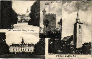 1915 Cseklész, Ceklís, Bernolákovo; Gróf Esterházy Károly kastélya, templom, torony / castle, church, tower (r)