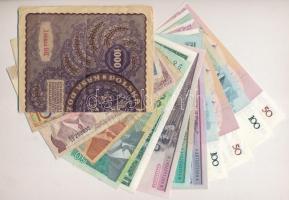 14db vegyes külföldi bankjegy, közte Lengyelország 1919. 1000M, Paraguay, Brazília, Marokkó T:I--III...