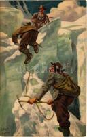 Hegymászók / mountain climbers, winter sport. Meissner & Buch Künstler-Postkarten Serie 1471. litho Bergsport s: Ernst Platz
