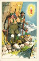Hegymászók, sör / mountain climbers, beer, winter sport. litho s: F. Gareis