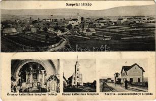 1916 Csíkszépvíz, Szépvíz, Frumoasa; Vedere, Interiorul bisericii arm.-cat., Biserica rom.-cat., Statia Mihaileni / látkép, Örmény katolikus templom, belső, Római katolikus templom, Csíkszentmihályi vasútállomás / general view, Armenian Catholic church interior, Catholic church, railway station in Mihaileni (fa)