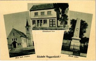 Nagypaka, Velká Paka; Római katolikus templom, fogyasztási és értékesítő szövetkezet üzlete, hősök szobra, emlékmű / church, cooperative shop, military heroes' monument