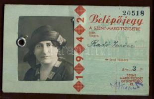 1942 Fényképes belépőjegy a Szent Margitszigetre