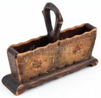 Régi, faragott fa kártyatartó, kopottas, korának megfelelő állapotban, 21,5x16,5x5 cm