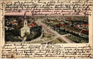 1904 Dévaványa, Fő tér déli része, templom. Berkovics D. Dezső kiadása (EK)