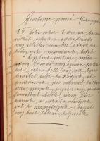 cca 1890-1910 Kézzel írt szakácskönyv, benne számos érdekes korabeli recepttel. Egészvászon-kötésben, kopott borítóval,a gerincen kis sérüléssel, néhány kijáró lappal, egy javított lappal, foltos lapokkal, jegyzetekkel, kopott bársony mappában