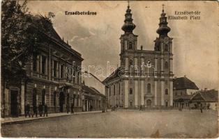 Erzsébetváros, Dumbraveni; Erzsébet tér, templom / square, church (EB)