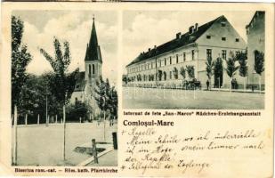 1928 Nagykomlós, Comlosu Mare; Római katolikus templom, San Marco leány intézet / Biserica rom.-cat., Internat de fete / church, girl school (EK)