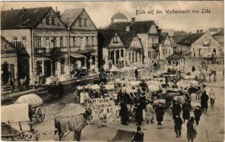 Lida, Blick auf den Wochenmarkt von Lida / market, synagogue. Orig.-Aufn. v. Gebr. Haeckel (EK)
