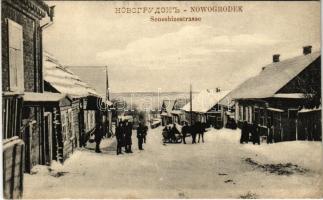 Navahrudak, Novogrudok, Nowogródek; Seneshizestrasse / street view in winter, horse-drawn sled (EK)