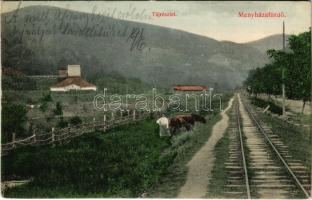 1910 Menyháza-fürdő, Monyásza, Baile Moneasa; táj vasúti sínekkel. Fai Károly kiadása / railway tracks (EB)