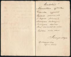 1893-1894 Kézzel írt emlékfüzet, sok bejegyzéssel