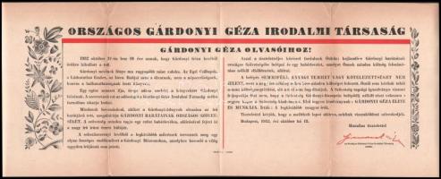 1932 Országos Gárdonyi Géza Szoborbizottság levelezőlapja, szórólapja, borítékkal