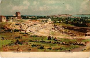 Siracusa, Syracuse (Sicily); Teatro Greco e Panoramaca / Greek theatre. litho (EK)