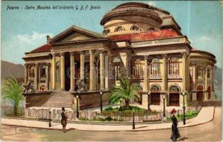 Palermo, Teatro Massimo dell' architetto G.B.F. Bastile / theatre. litho (EK)