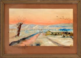 Kerekes Károly (?-): Első havasi alkonyat (Székelyhidi táj), 1962. Akvarell, papír. Jelzett. Üvegezett, sérült fakeretben, 24,5x42 cm