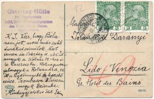 1912 Vigo di Fassa (Südtirol), Ostertaghütte der S. Welschnoven-Karersee d. D. u. Oe. A. V. im Rosen...