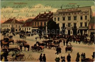 Hollabrunn, Oberhollabrunn; Hauptplatz / main square, market, shops (Rb)