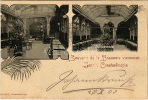 1902 Constantinople, Istanbul; Souvenir de la Brasserie viennoise Janni / Viennese brewery, inn. Art Nouveau, floral (cut)