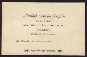 1885 Aranyosmarót meghívó Mailáth István főispán ebédjére