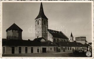 1937 Nagyenyed, Aiud; vártemplom, Lázár Károly és Azuga üzlete, Europa étterem / castle church, shops, restaurant