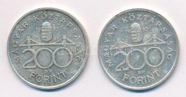 1992. 200Ft Ag "MNB" (2x) T:1- patina Adamo F13