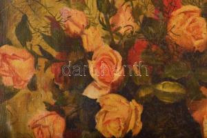 Olvashatatlan jelzéssel: Csendélet. Olaj, vászon, sérült. Dekoratív, sérült fakeretben. 60x80 cm. KI...