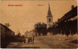 Gyorok, Ghioroc; Radnai út, templom, Eichner Adolf Fia üzlete. W.L. 3096. / street view, church, shop (EK)