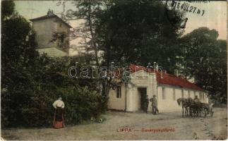 1916 Lippa, Lipova; Savanyúkút fürdő, lovaskocsi. Özv. Krivány Györgyné kiadása / Sauerbrunn-Bad / spa, bath, horse cart (ázott sarok / wet corner)