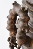 Japán szecessziós, nagyméretű füstölő. Öntött, patinázott bronz. Bambusz és madaras motívumokkal. Ko...