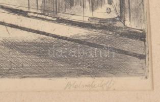 Blahos Rudolf (1917-1986): Felszabadulás tér. Rézkarc, papír, jelzett, üvegezett fakeretben, 27×35 c...