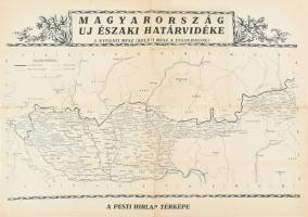 1938 Magyarország új északi határvidéke, kétoldalas Pesti Hírlap térkép, hajtásnyomokkal, szakadással, 41x57 cm