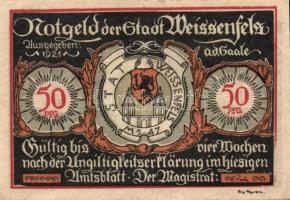 Német Birodalom/Weimari Köztársaság/ Weissenfels 1921. 50Pf(6x) 6klf db, teljes sor T:II,II/III