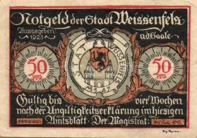 Német Birodalom/Weimari Köztársaság/ Weissenfels 1921. 50Pf(6x) 6klf db, teljes sor T:II,II/III