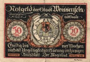 Német Birodalom/Weimari Köztársaság/ Weissenfels 1921. 50Pf(6x) 6klf db, teljes sor T:II,II/III